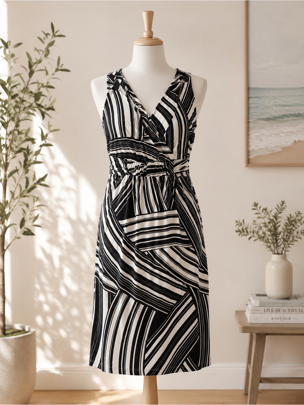 Soma Sleeveless Dress in Black and White Pattern
